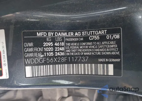 2008 Mercedes-Benz C 350 Sport z USA, uszkodzony, nr VIN WDDGF56X28F117737